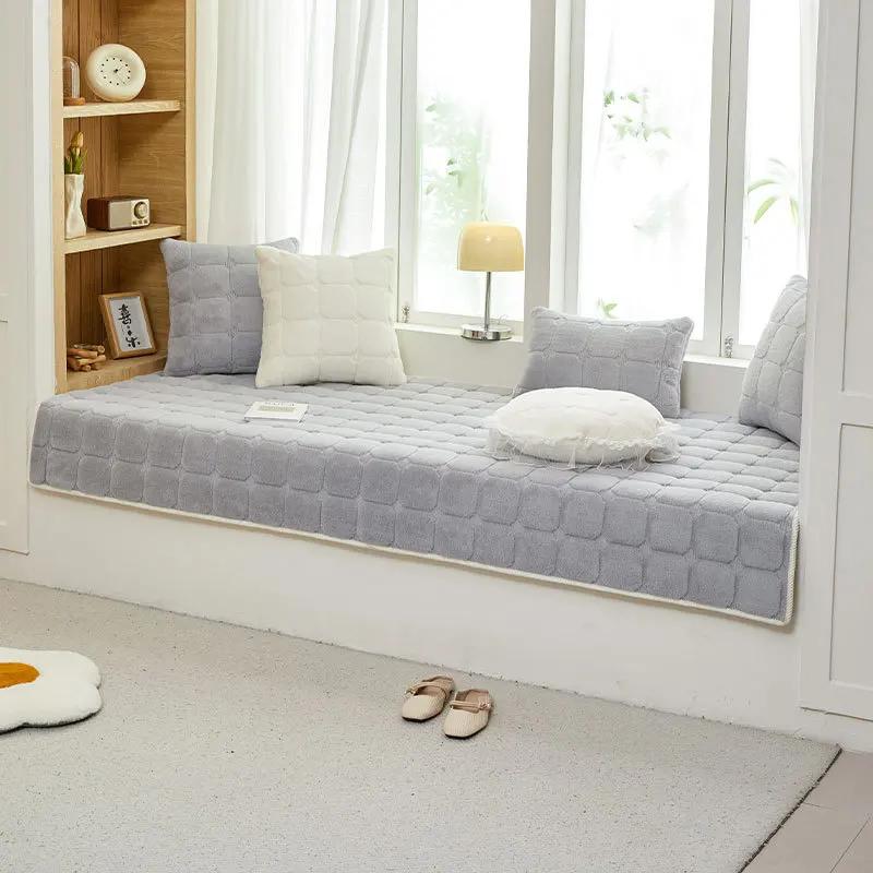 Модная простая подушка на подоконник из бархата из кроличьего меха 2025 Новая Всесезонная Универсальная Толстая Противоскользящая для Балконов Татами Подушки