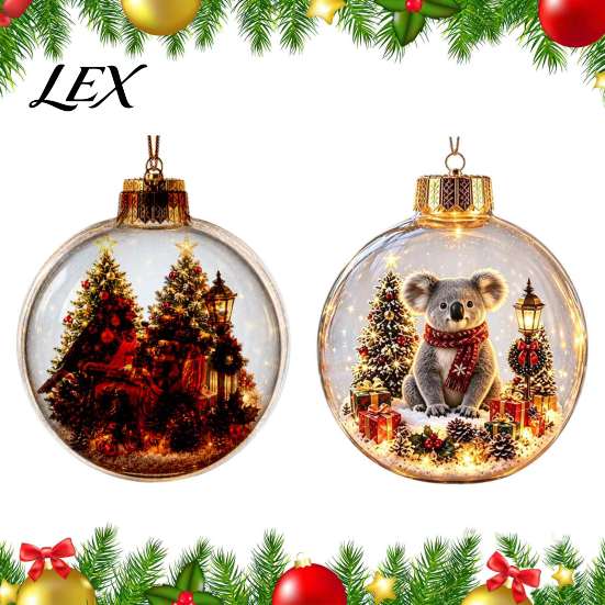 LED Christmas Tree Decor Glowing Story Ornament, Light-Up Ball Hanging with Warm Light, Thoughtful Souvenirs Mini Holiday Scene 3D Acrylic Pendant for