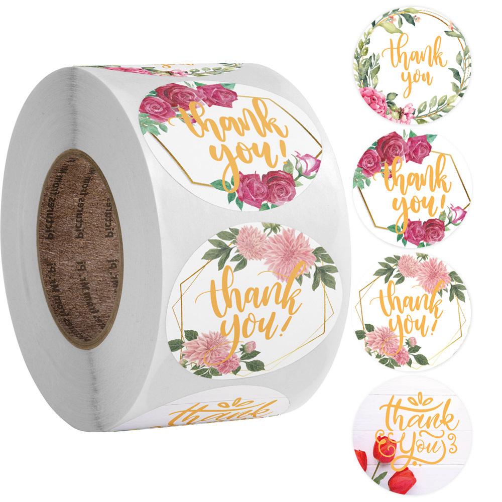 500pcs/roll Thank You Stickers Flower Pattern Party Wedding Decoration Gift Envelope Seal Labels Scrapbooking Stickers