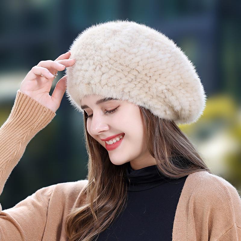 Модная меховая шапка из норки, зимний вязаный берет