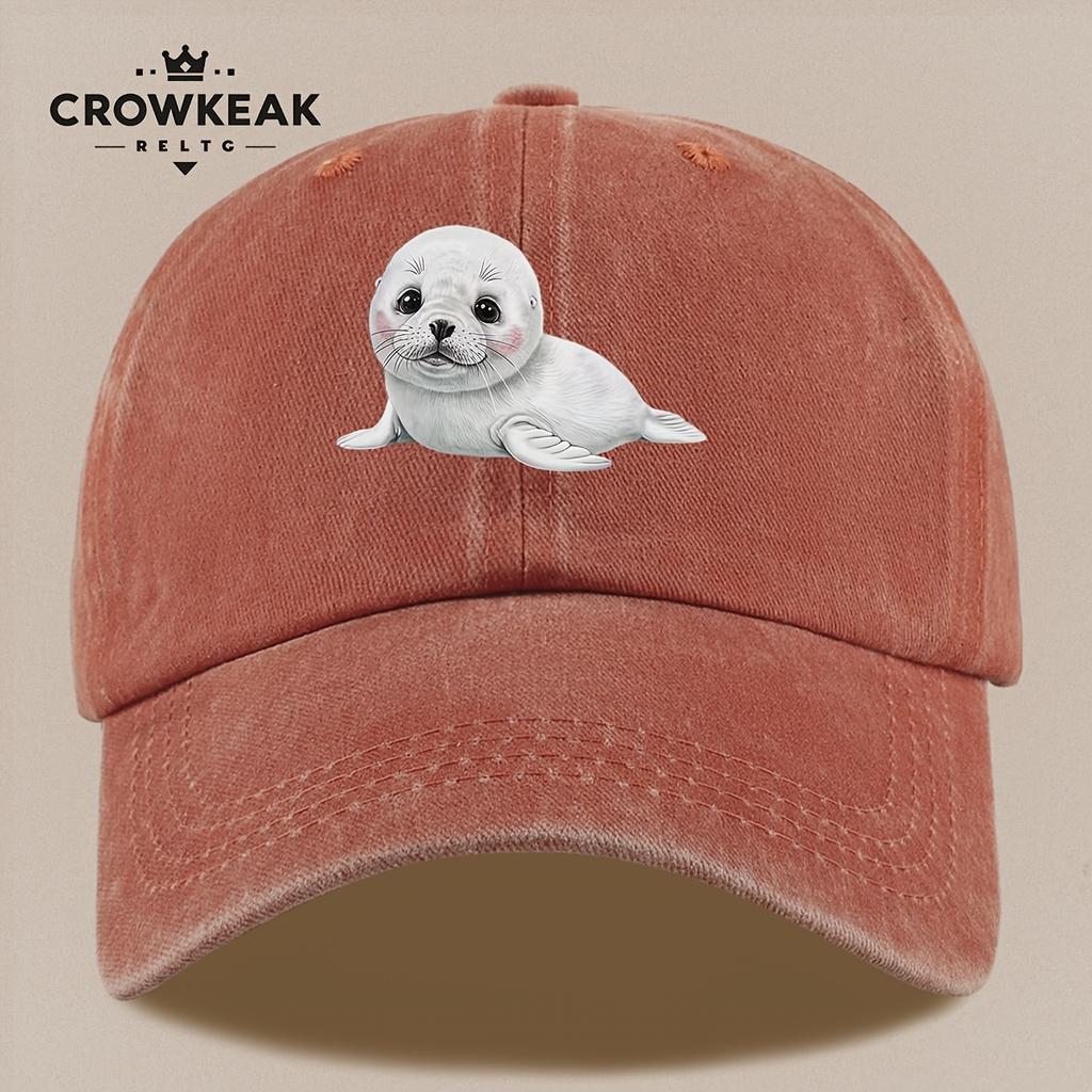 pc Cute Cartoon Seal Pattern Design Printed Baseball Cap Black Papa Trucker Hat Breathable Comfortable Solid Color Easy Retro S