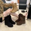Retro British Style Thick Heel Short Boots Women's 2025 New Autumn High-end with Skirt Stacking Boots Fashion Boots