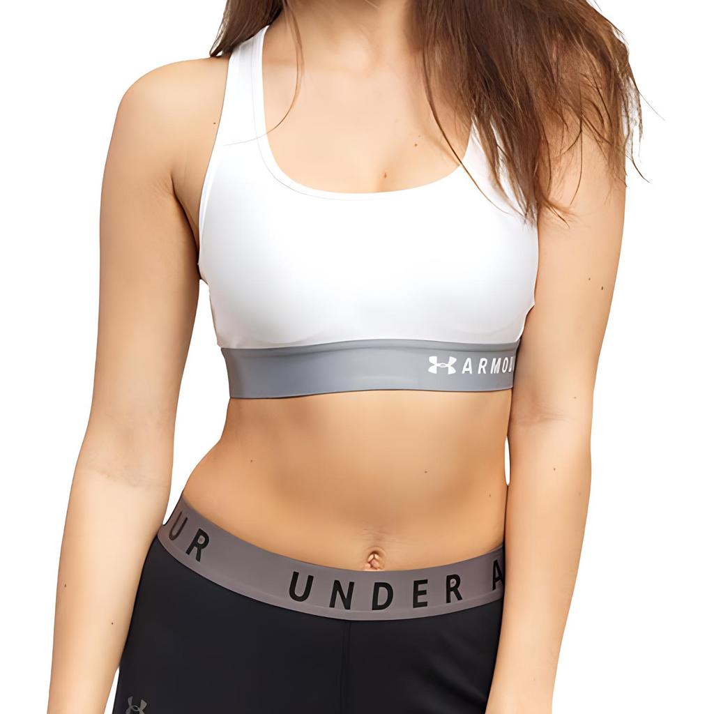 Under Armour Спортивный бюстгальтер средней длины с крестообразной спинкой и подкладкой, средняя поддержка, женское нижнее белье, белое 1307200-100