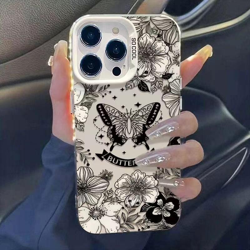 Креативный чехол 'Цветок и Бабочка' для iPhone 14/15Pro/16/17 Air - Модный и Премиальный Дизайн
