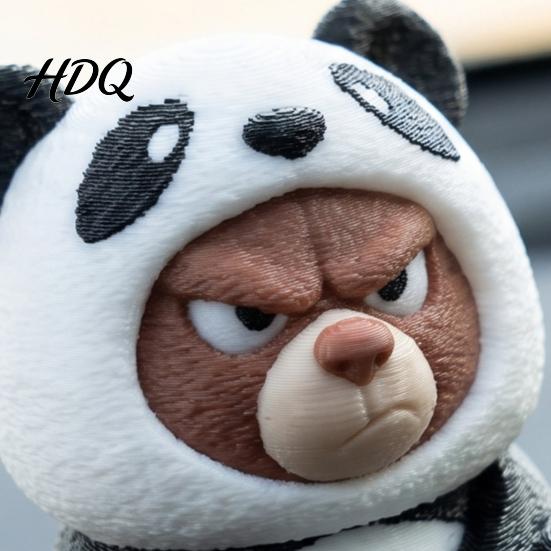 PLA Plastic Figurine Grumpy Bear with Panda Hood Cute Animal Desktop Ornament for Car Dashboard Accessory Dashboard Compact Statue Home Office