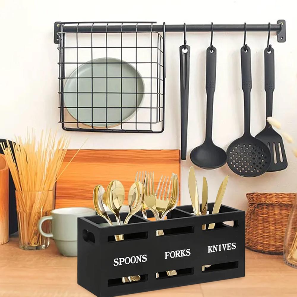 Подставка для хранения посуды 3 отделения Кухонный ресторан Контейнер для столовых приборов Хранение ножей Мульт Z0W2