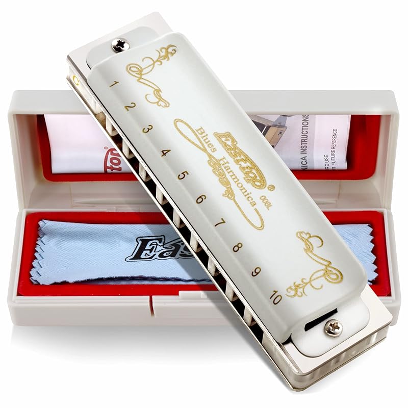 East Top Harmonica Blues Harmonica 10 Hole Harmonica C Key 10 Holes 20 Tones Brass Cover Canvas Case Clean Cloth Beginner Expert Study For Practice