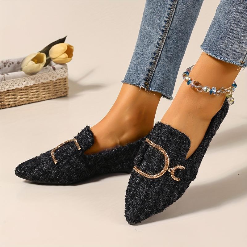 Женские слипоны с острым носком, украшенные стразами | Нескользящая подошва из ТПР, амортизирующая стелька - Всесезонная повседневная и формальная обувь - Легко чистить