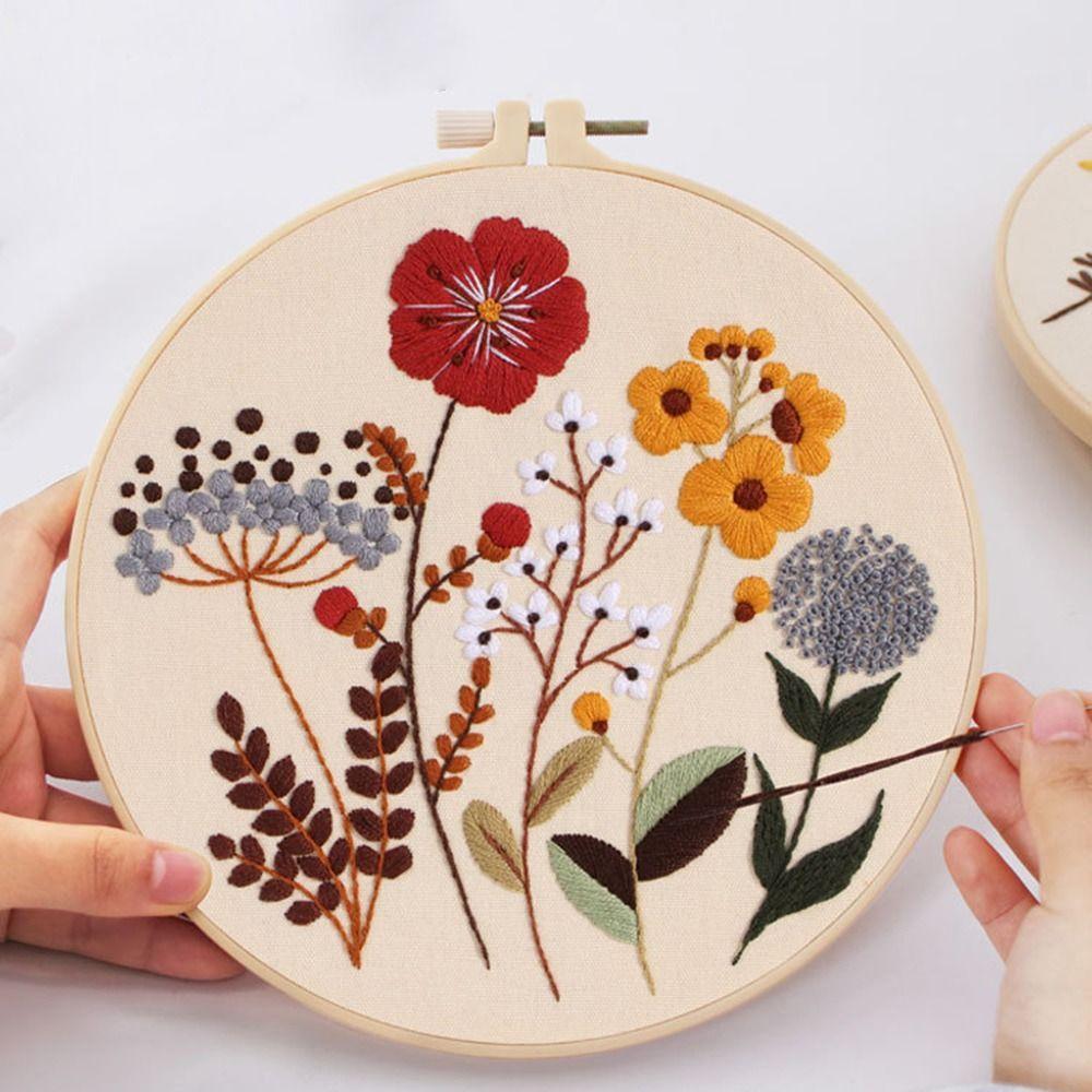 DIY Embroidery Hoops Threads Needlepoint Kit Flower Embroidery Kit Cross Stitch Home Decoration