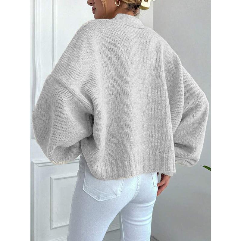 Knitted Cardigan Women's Autumn and Winter New Item Casual Loose V-neck Lantern Sleeves Knitted Sweater Women