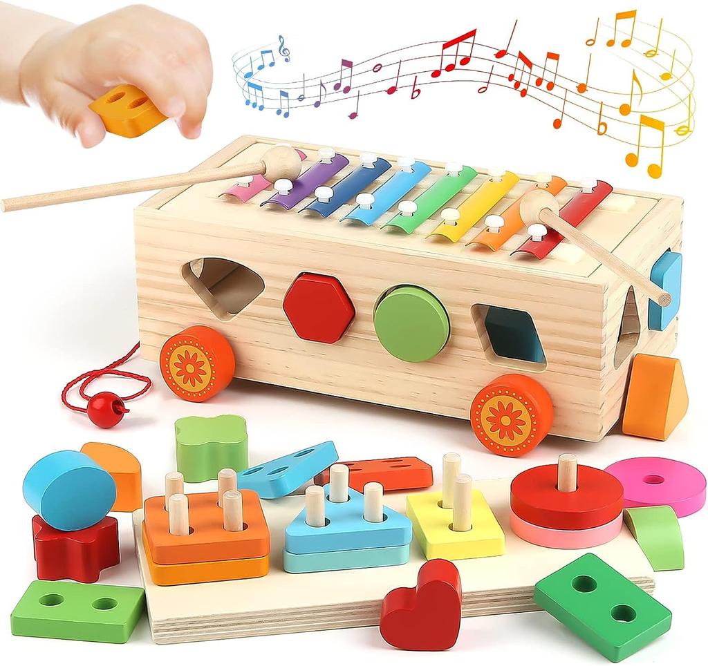 Развивающая игрушка Монтессори Деревянная игрушка Монтессори игрушка 1 2 3 года Подарок на день рождения Игрушка для мальчиков Девочек Раннее развитие Распознавание форм Игрушка-ксилофон