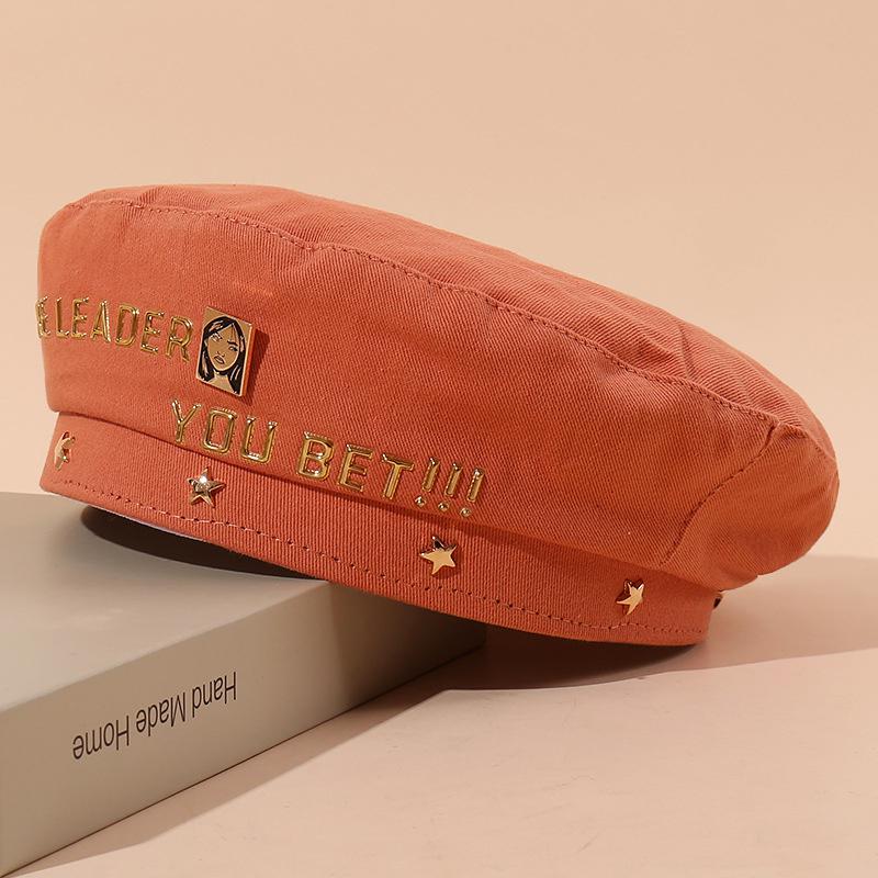 Золотая буква Берет Женская британская шляпа Японский берет Шляпа художника