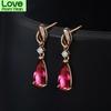 Fashion Asymmetrical Drop Earrings Imitation Natural Ruby Tourmaline Gemstone 18k Rose Gold For Women Elegance Jewelry Gift