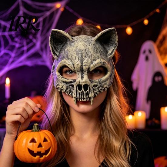 Transparent Vision Masque Animal Skull for Adults, Scary Cat Half Face Pressure Free Masque, Creepy Skeleton Halloween Party Accessory Cosplay,
