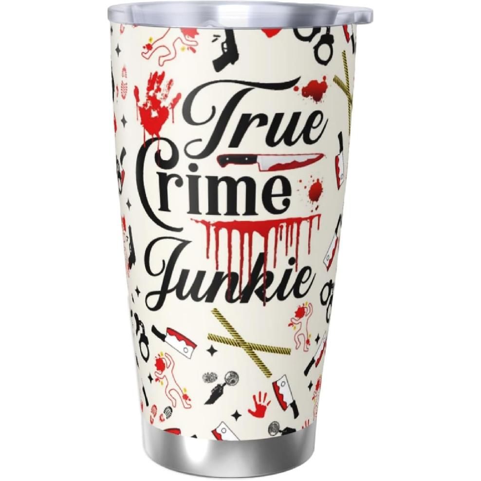 True Crime Tumbler 20oz, Criminal Minds Merch Travel Mugs, Gifts for Serial Killer Lover Tumbler for Men Women, 20oz Coffee Cup for Crime Junkie