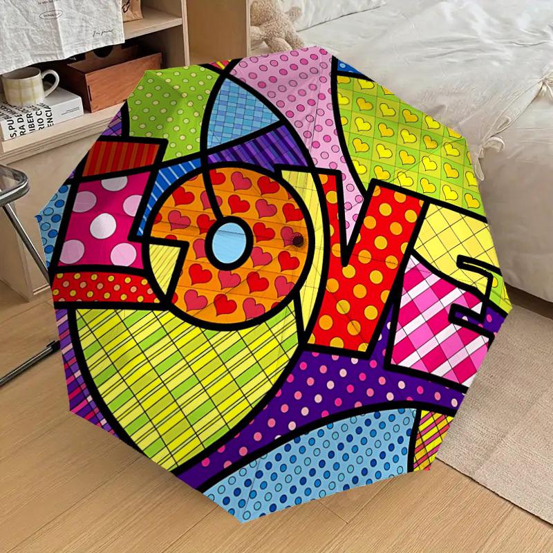 1 шт. яркий автоматический складной зонт с рисунком «любовь», высококачественный компактный дорожный зонт, легкий и портативный c1125138