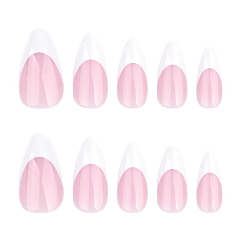 24 Pcs White French Tip Press On Nail Short Almond False Nail Elegant Acrylic Nail Elegant Full Cover Stick On Nail