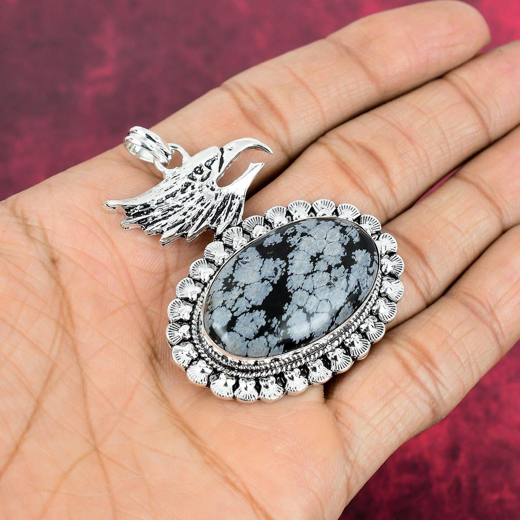 Подвеска из обсидиана «Снежинка», изящная подвеска из стерлингового серебра 925 пробы с драгоценными камнями, для нее