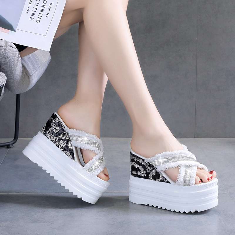 Slippers Women's Outer Wear 2020 Summer New Fashion Versatile Cross High Heel Thick Bottom Slope Heel Heightening Sandals Tide