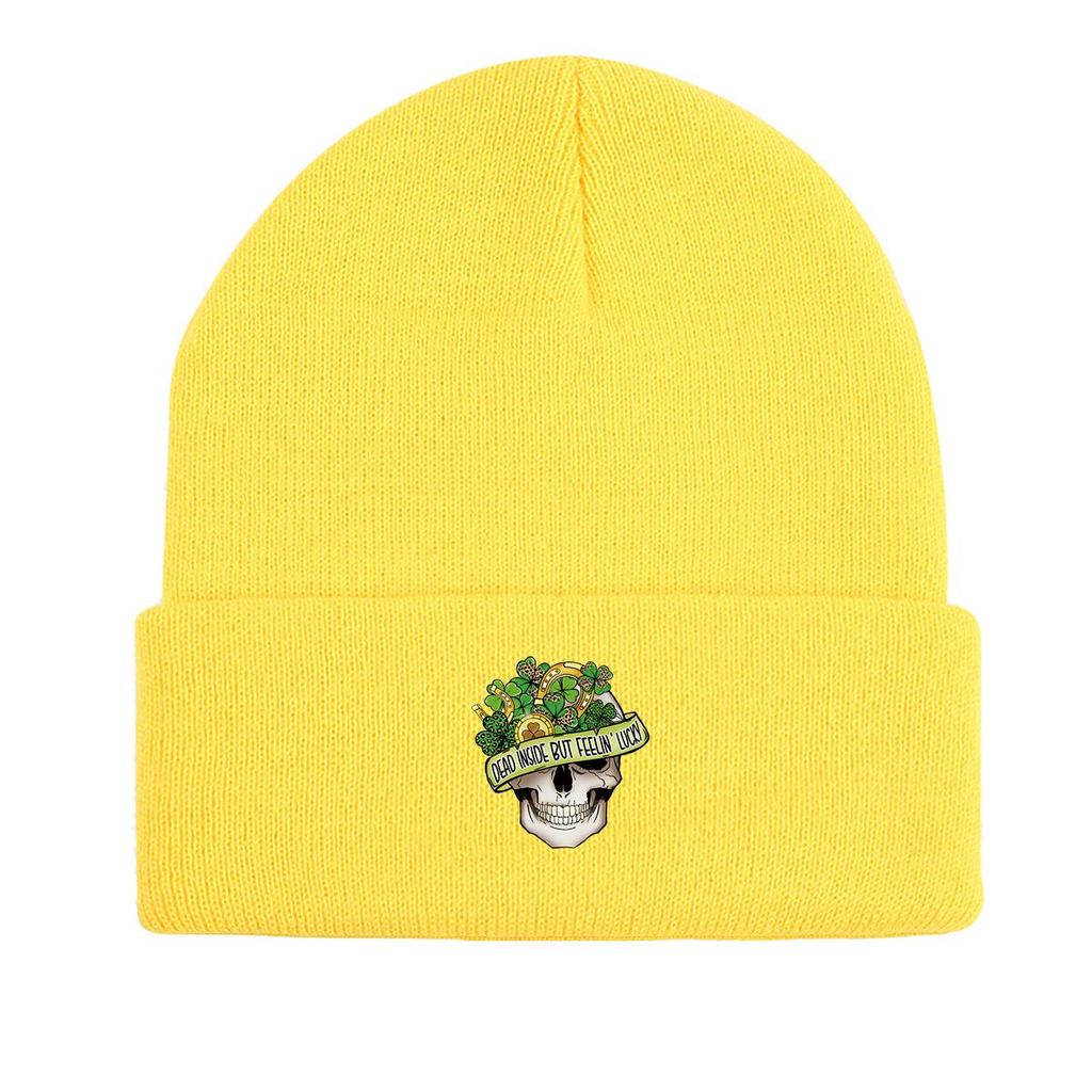 Вязаная шапка с принтом в виде четырехлистного клевера и черепа, "DEAD INSIDE" St. День святого Патрика Skullies Beanies Stretchy Slouchy Headwear Gorro Knitted Hat Beanie