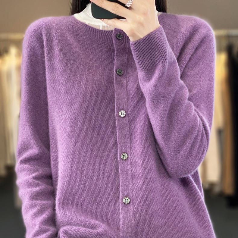 Knitted Cardigan Women's Spring and Autumn Simple Loose Sweater Coat Round-neck Long-sleeved Casual Sweater Cardigan