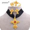 Эфиопский позолоченный крест, ювелирные наборы, кулон, ожерелье, серьги, кольцо, Дубай, подарки для женщин, свадебный комплект из Эритреи