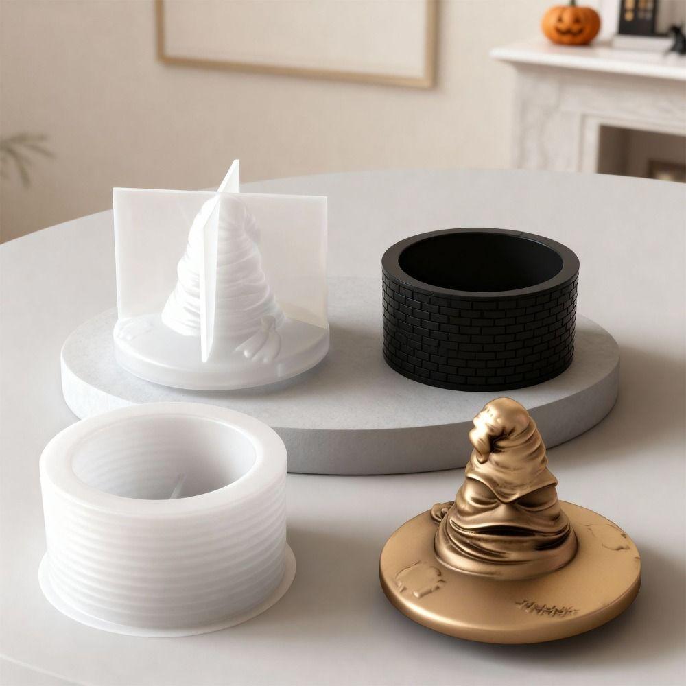 Silicone Wizard Hat Candle Cup Mold with Lid Plaster Mold Creative Resin Mold Home Decor