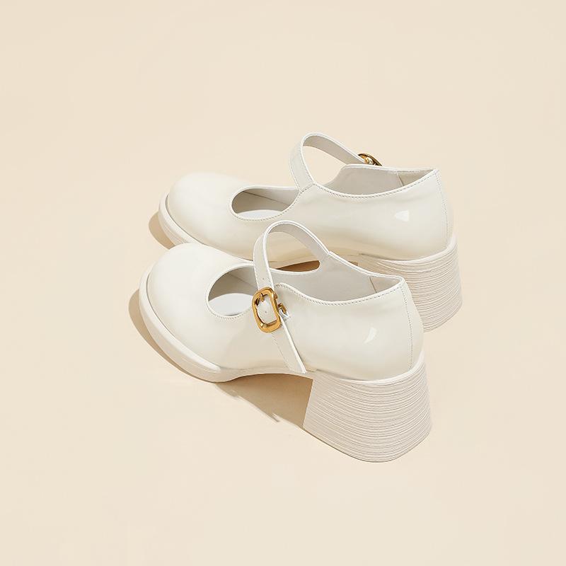 Sweet French thick heel shallow mouth Mary Jane shoes women's 2025 early spring new one-word with round head high heel single shoes versatile