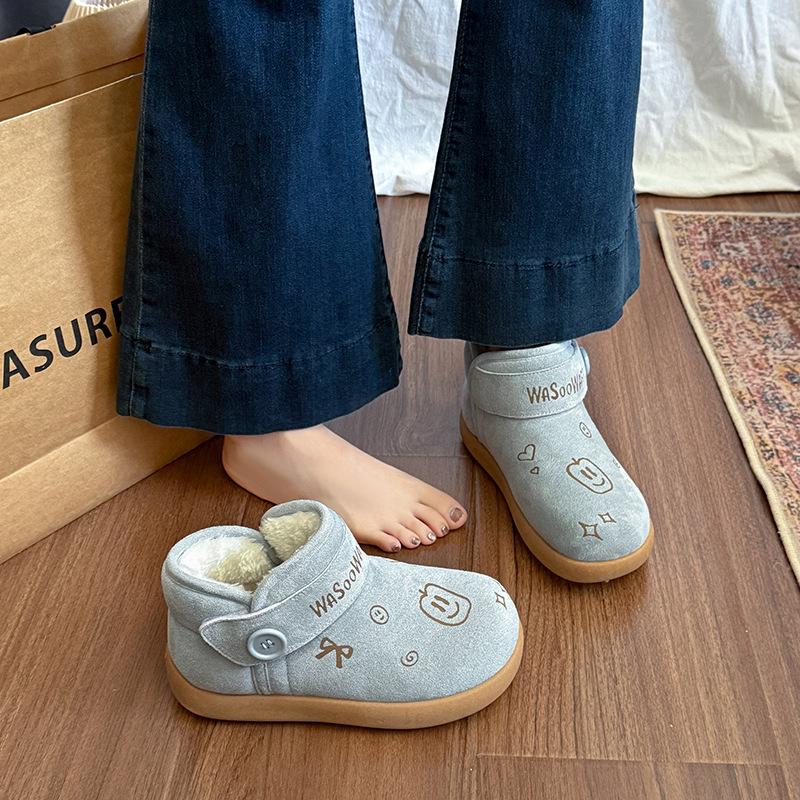 Women's soft elastic thick sole winter fur one warm cold padded snow boots non-slip wear casual sports cotton boots