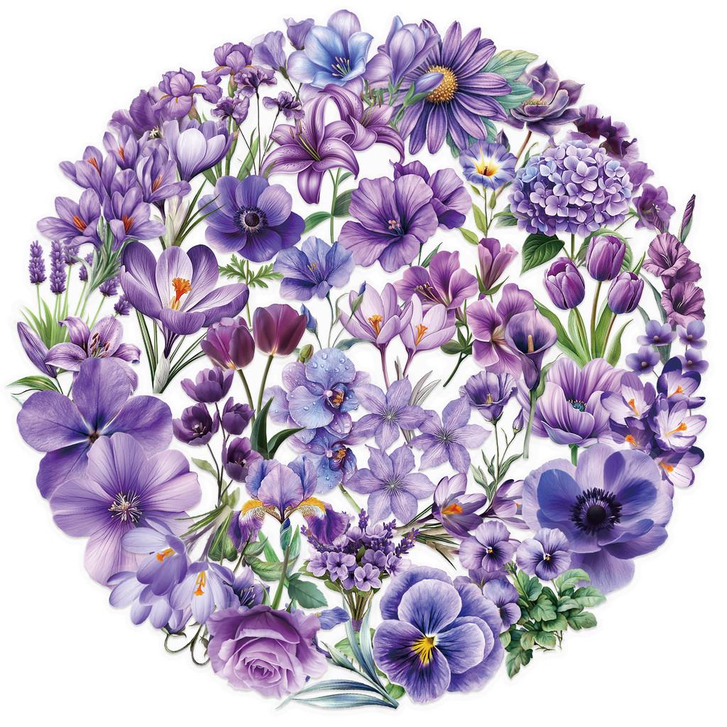 50pcs Transparent Purple Flower Stickers | Waterproof PET Decals for Guitar & Journals RecordingYourLife Store
