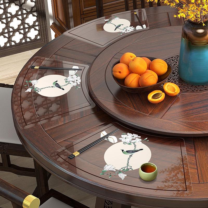 Прозрачный веерообразный коврик для столовых приборов в стиле ретро, ​​коврик для посуды в ресторане, круглая скатерть, настольный коврик, водонепроницаемый маслостойкий термоэкранированный коврик, мягкое стекло