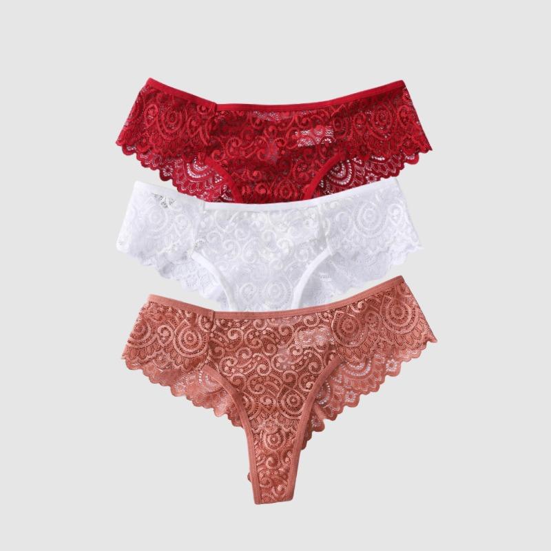 3 Pieces Lot Women's Sexy Lace Panties Lace Thongs Lingerie Intimates Woman Designed Tangas Big Size