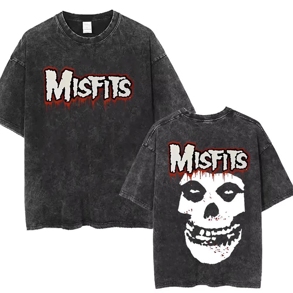 Hardcore Punk Band Misfits Vintage Washed Tshirt Horror Skeleton Graphic Tshirts Men Women Gothic Rock T Shirts s Streetwear