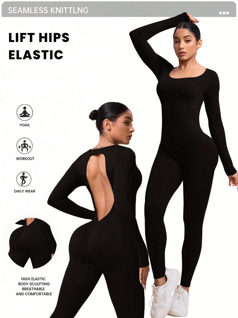 Cross-Border Hot-Selling Moisture-Wicking Breathable Seamless Backless High-Elasticity Tight-Fit Yoga Jumpsuit