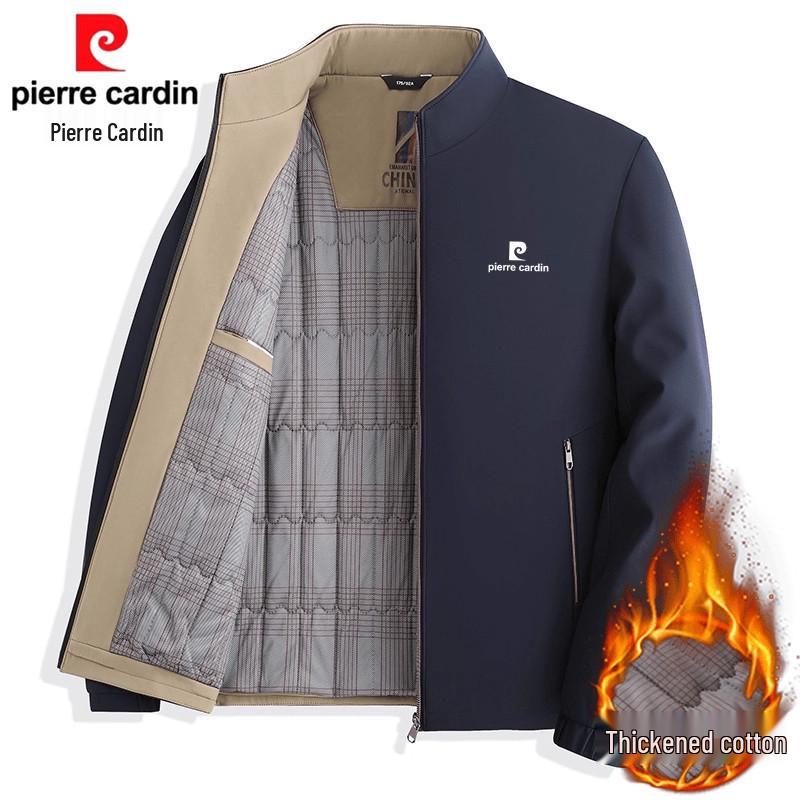 Pierre Cardin Men's Stand-Up Collar Cotton Jacket, Dad Style, Thickened for Autumn/Winter 2025.