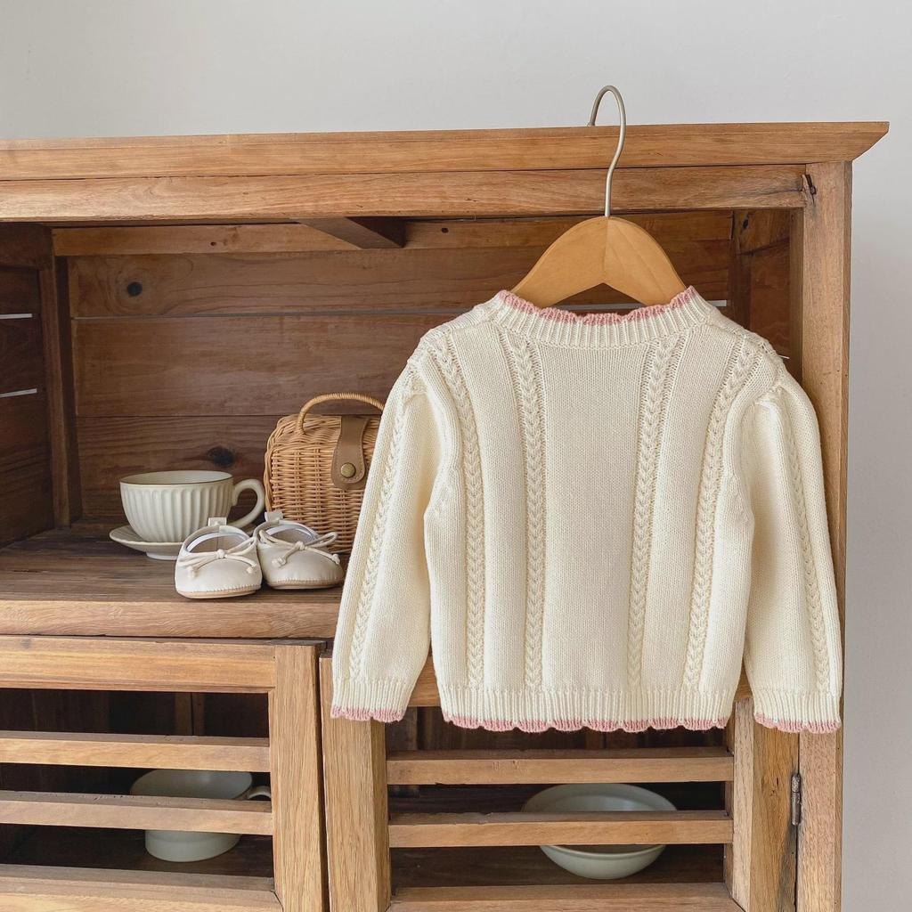 2025 Fall Versatile Baby Girl Embroidered Floral Cotton Knit Cardigan