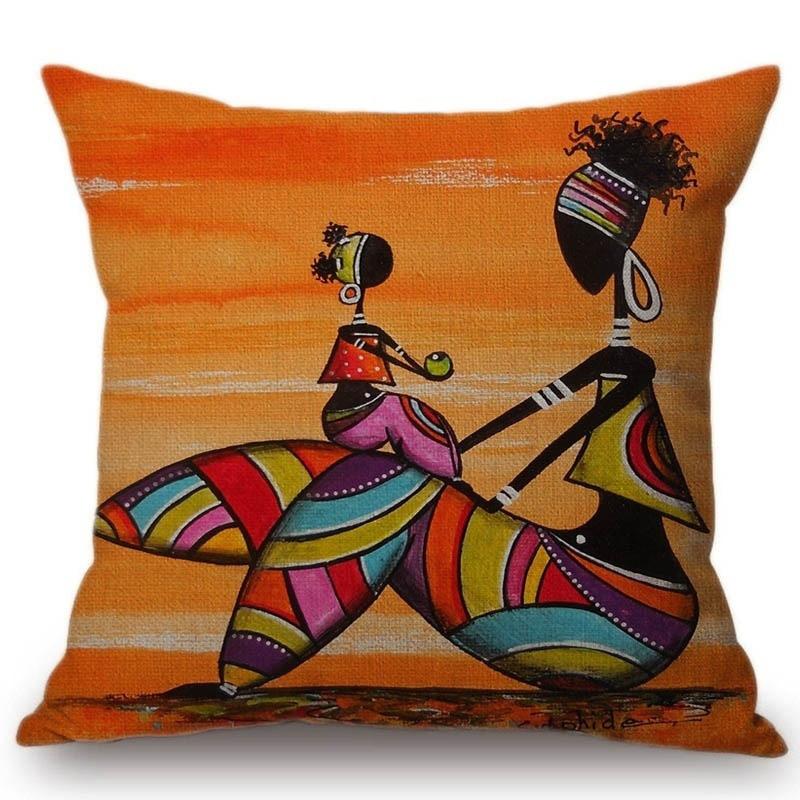 African womens artistic patterns throw pillow cover with short plush print for living room sofa decoration cushion cover