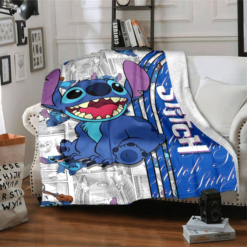 Stitch Adventure Comics Flannel Blanket Super Soft Warm Cozy Blanket For Sofa Bed Office Travel Allseason Home Decor Gift