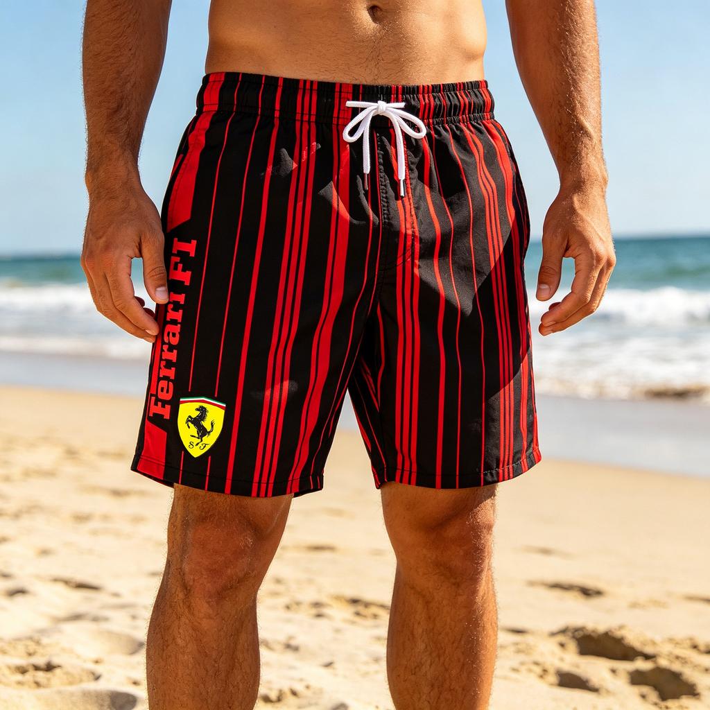 2026 Пляжные шорты Ferrari Racing Print Быстросохнущие Летние Спортивные Board Shorts На шнурке
