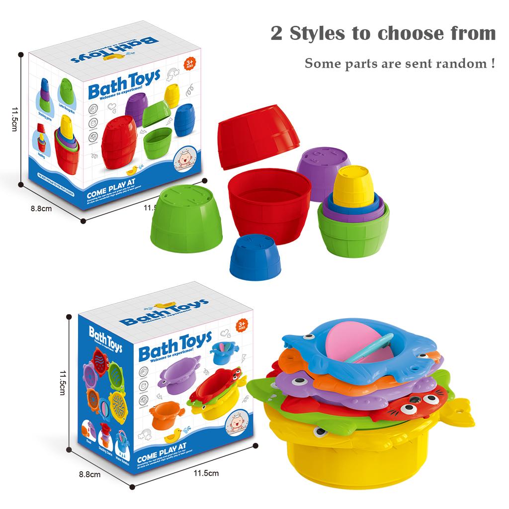 Toddler Stacking Bath Toys, Random Colors Cups Basket Summer Water Bathroom Beach Game Gifts for Boys and Girls Some Part Random