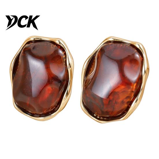 Minimalist Geometric Ear Jewelry 1 Pair Natural Healing Stone Stud Earrings for Women, Gold Elegant Commuter Accessories Plated Oval Resin Earrings,