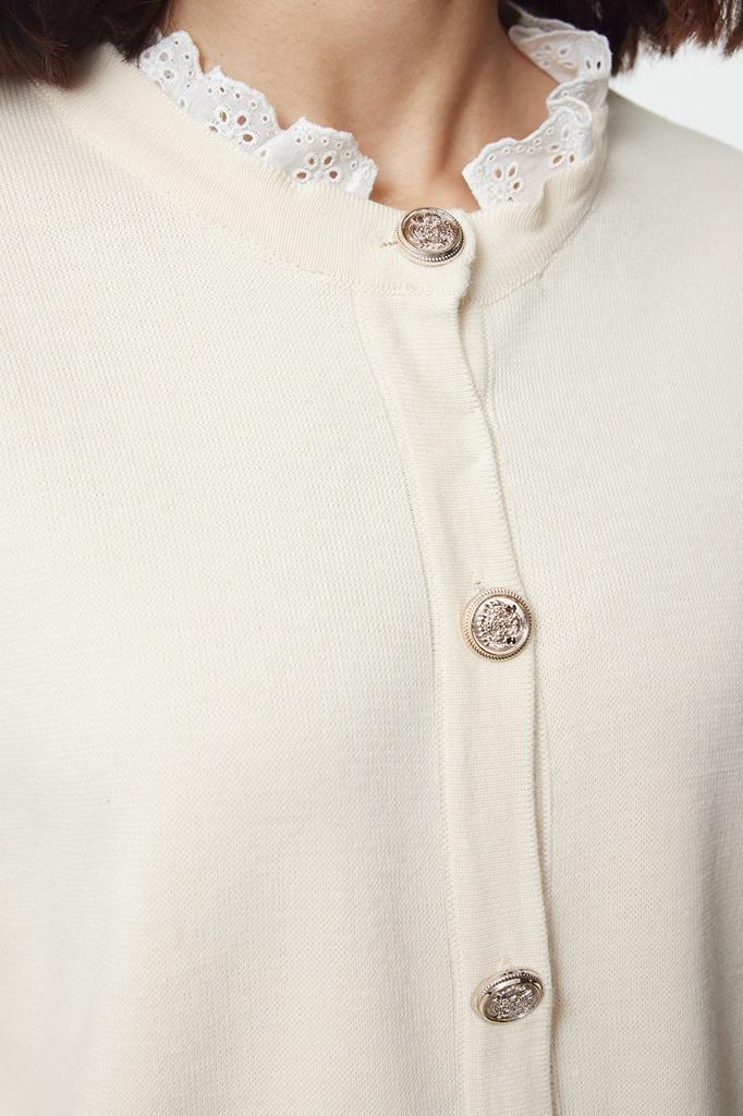 Женский модный стильный кардиган в стиле хиджаб с каменным воротником и вышивкой, кружевной подробный трикотажный кардиган