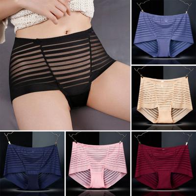Женские сексуальные полосатые сетчатые прозрачные трусики с высокой талией, бесшовное нижнее белье полной посадки, шортики-боксеры, утягивающие живот, боксеры