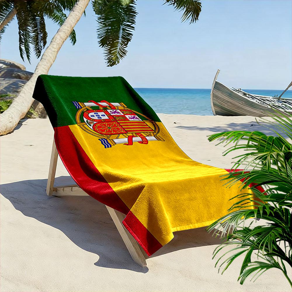 Beach Towel with Spain Flag with Royal Crest, Quick Dry Lightweight, Ultra Soft Absorbent, for Vacation Pool Gift