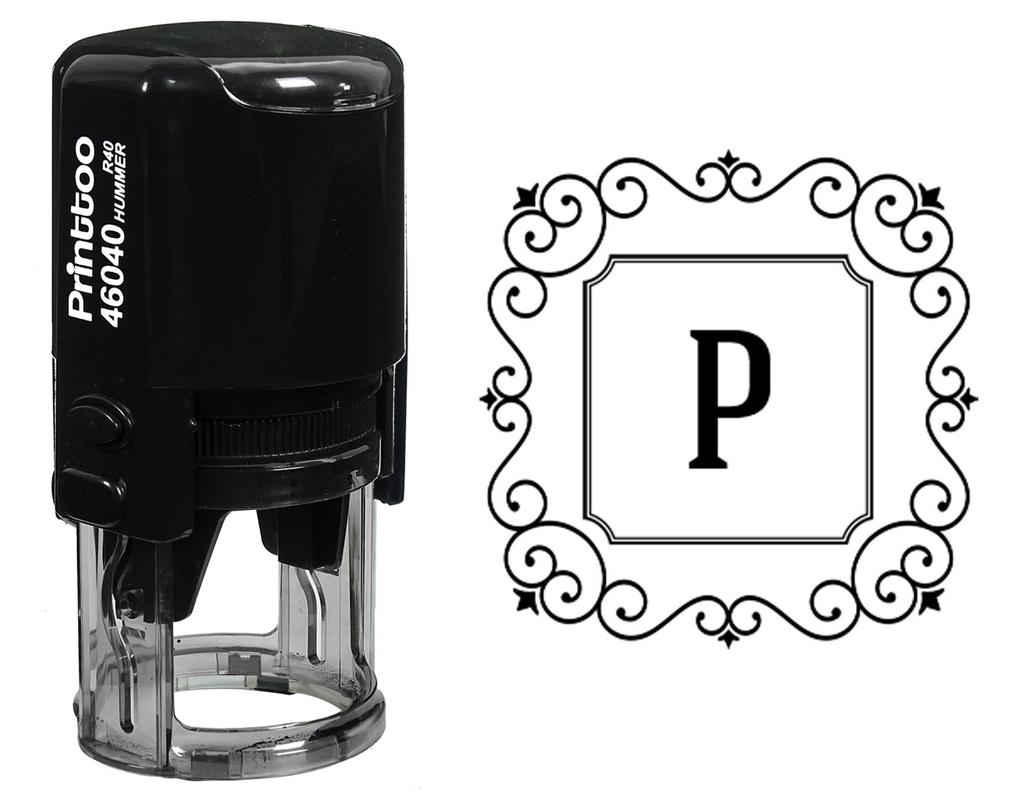 Printtoo P Alphabet Monogram Initial Square Swirl Border R-40 Self Inking Rubber Stamp Office