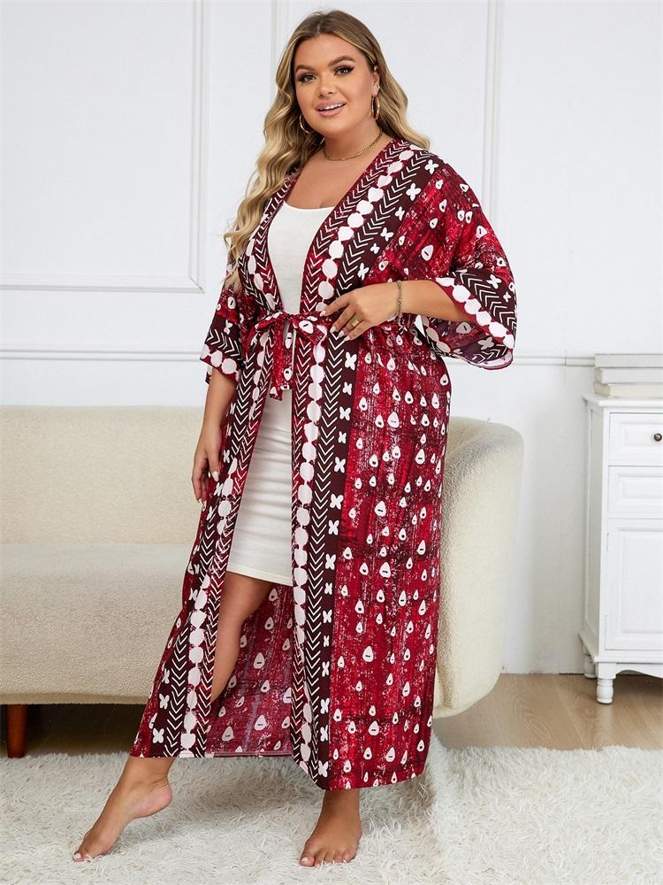EDOLYNSA Красное женское свободное кимоно в горошек больших размеров, кардиган, богемный халат с принтом, купальник, дышащая пляжная одежда, туника Q1414