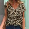 Женские топы с 3D леопардовым принтом и коротким рукавом с V-образным вырезом, летние футболки для влюбленных пар