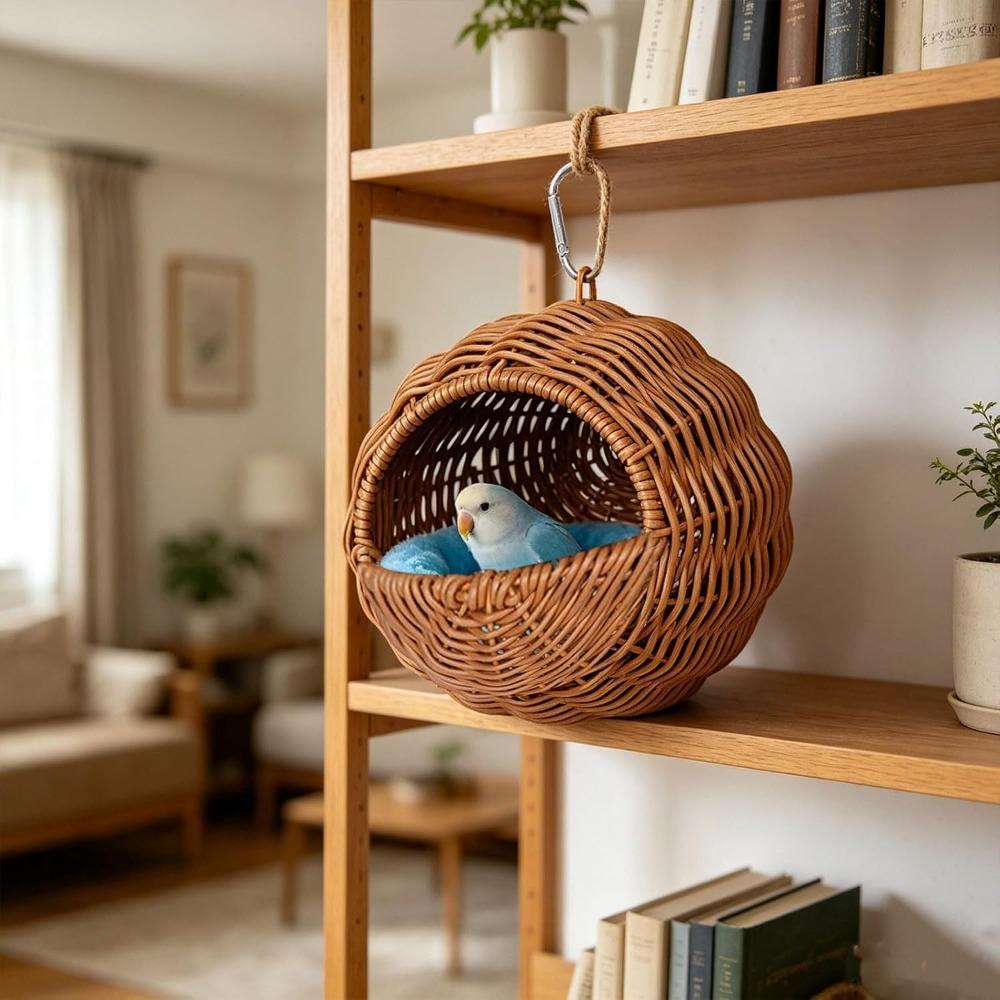 Woven Bird House with Removable Coconut Fiber Liner, Hummingbird House for Outside Hanging, Cozy Bird Bed Hideout for Budgies, Finches