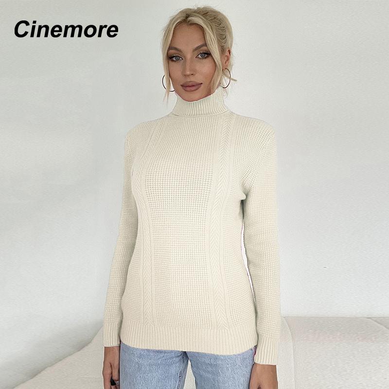 Cinemore Весна Осень Женский свитер Однотонный Оверсайз Повседневный Пуловеры Теплый Базовый Топ с Длинным Рукавом О-Образным Вырезом Трикотажный Джемпер Свитер