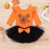 Комбинезон с длинными рукавами для маленьких девочек на Хэллоуин и тюлевая юбка с бантом, комплект из 2 предметов, костюм, одежда для детей от 0 до 24 месяцев